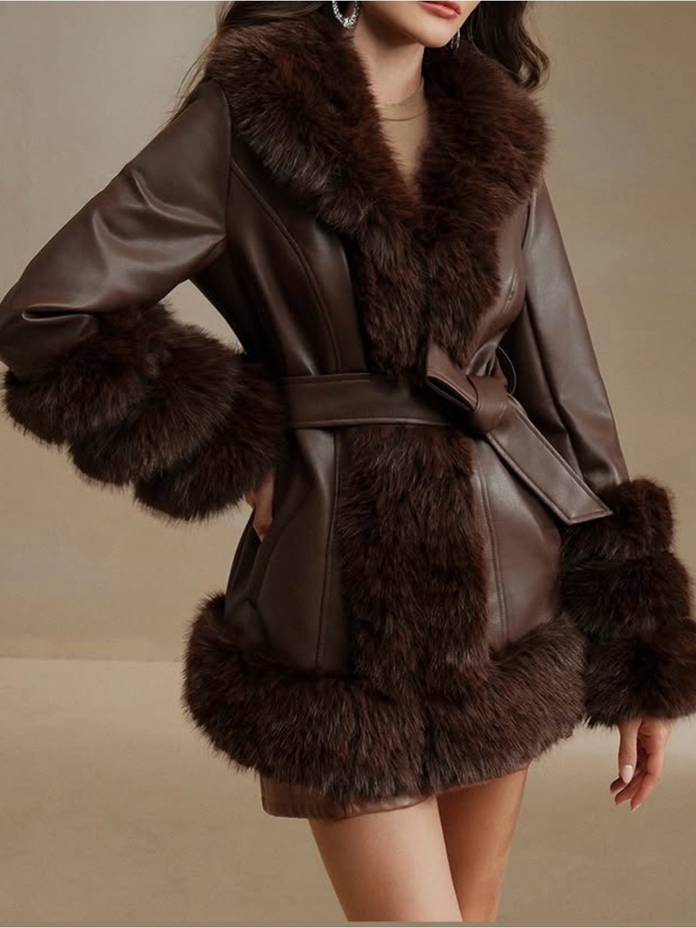 Anfesta Fur Trim Leather Jacket NWT in Brown